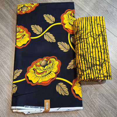 Black and Yellow Mix and Match African Print Fabric, Ankara Fabric, 100% Cotton Fabric