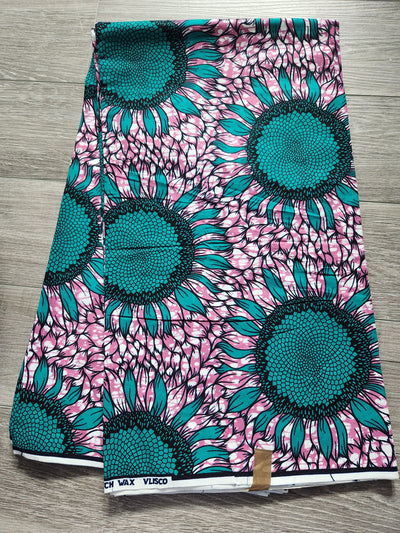 Teal and Pink African Print Fabric, Ankara Fabric, AF222