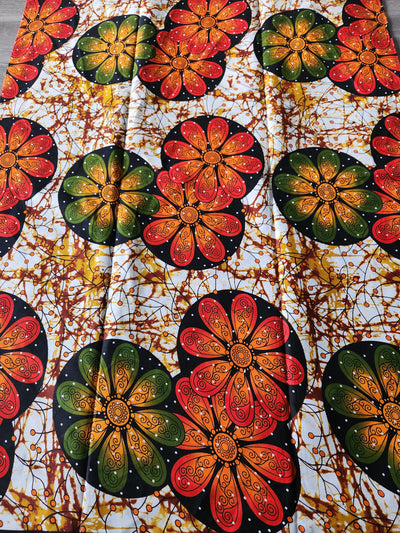 Off White and Orange African Print Fabric, Ankara Fabric, AF212