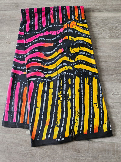 Black, Yellow and Pink African Print Fabric, Ankara Fabric, AF198