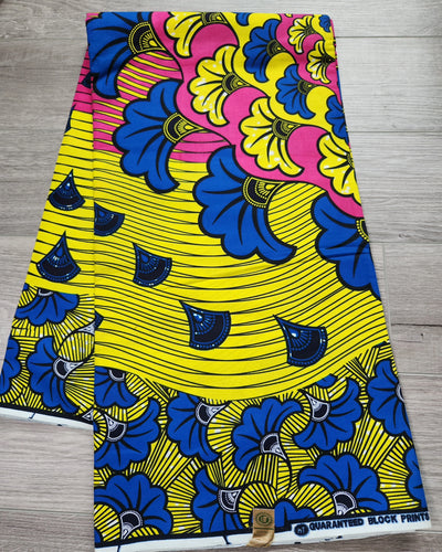Yellow, Pink and Blue African Print Fabric, Ankara Fabric