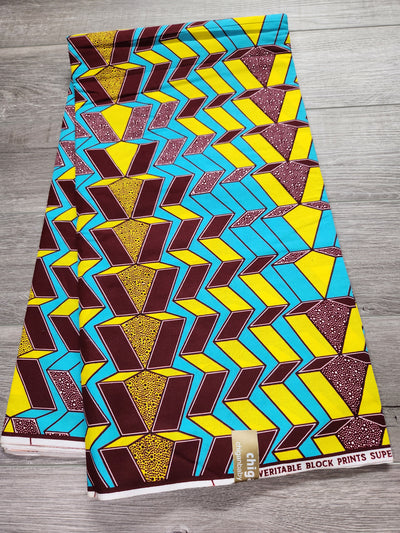 Blue and Brown African Print Fabric, Ankara Fabric