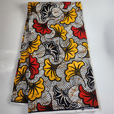 White, Gold and Red African Print Fabric, Ankara Fabric, AF283