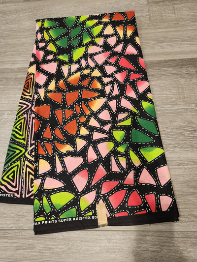 Pink, Black and Green African Print Fabric, Ankara Fabric, AF210