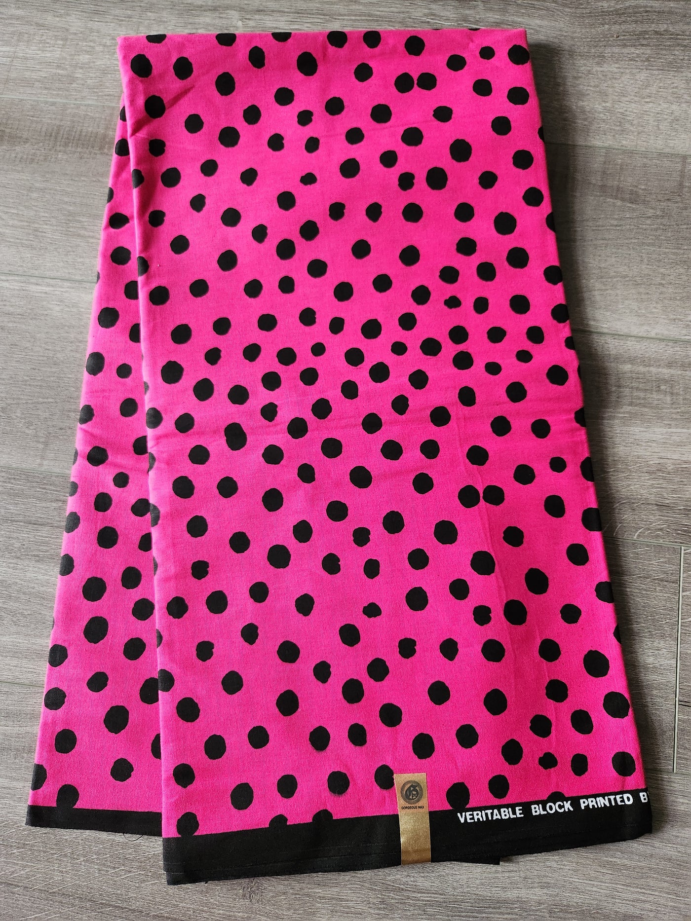 Pink and Black Pokerdot African Print Fabric, Ankara Fabric, AF236