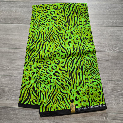 Lime Green and Black African Print Fabric, Ankara Fabric, 100% Cotton Fabric, AF358