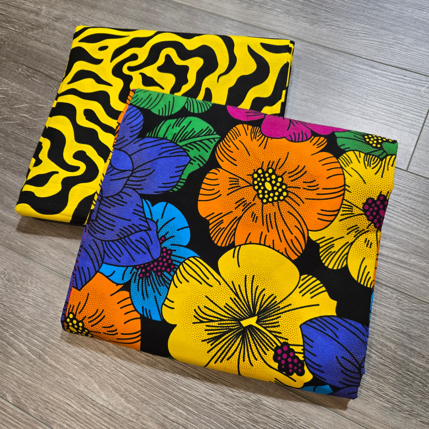 Black and Yellow Mix and Match African Print Fabric, Ankara Fabric, 100% Cotton Fabric