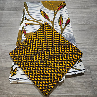 Brown, White and Yellow Mix and Match African Print Fabric, Ankara Fabric, 100% Cotton Fabric