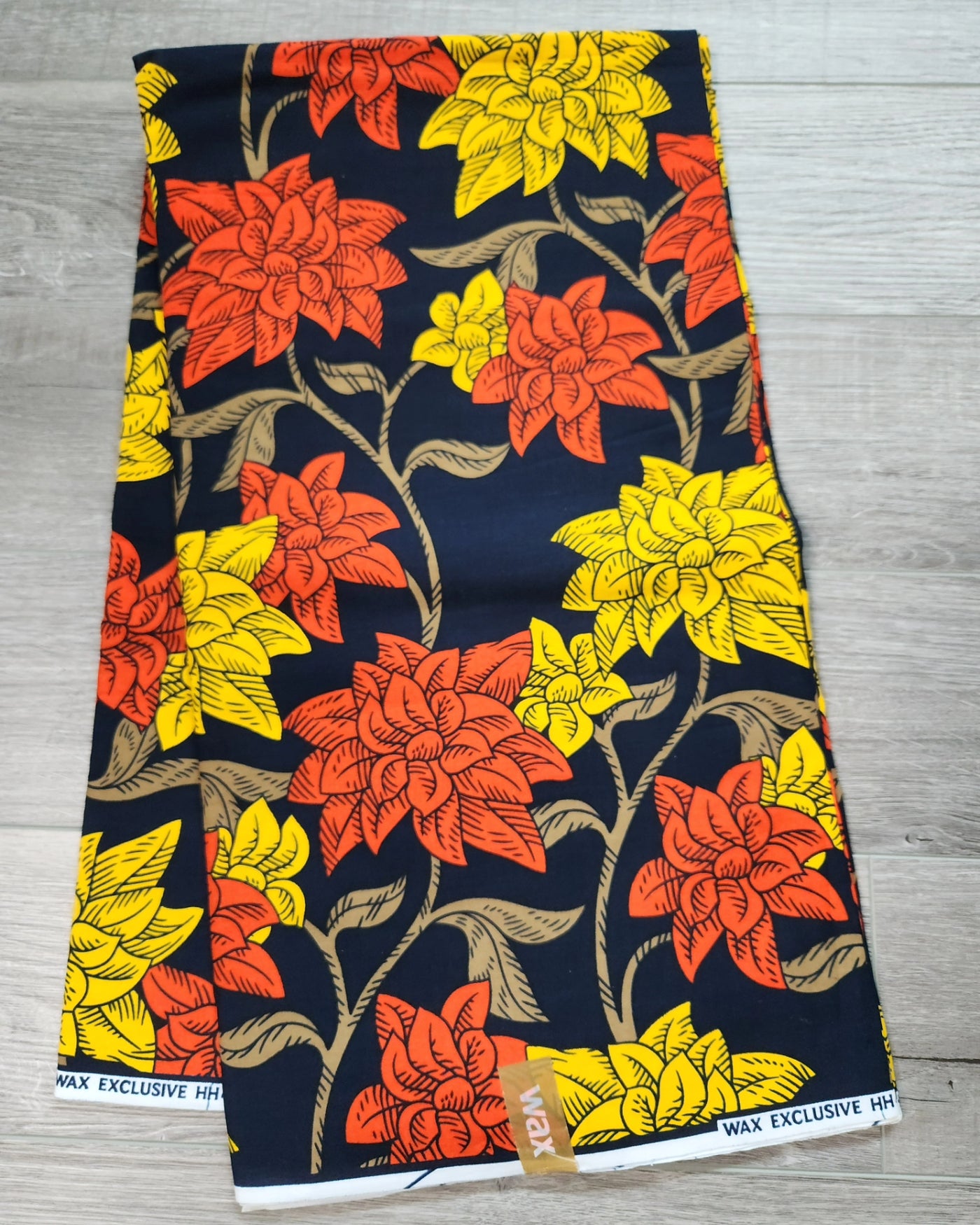 Black and Orange African Ankara Print Fabric