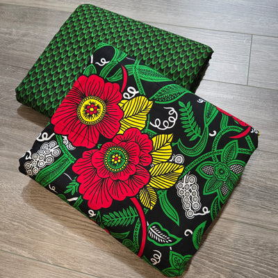 Black and Green Mix and Match African Print Fabric, Ankara Fabric, 100% Cotton Fabric