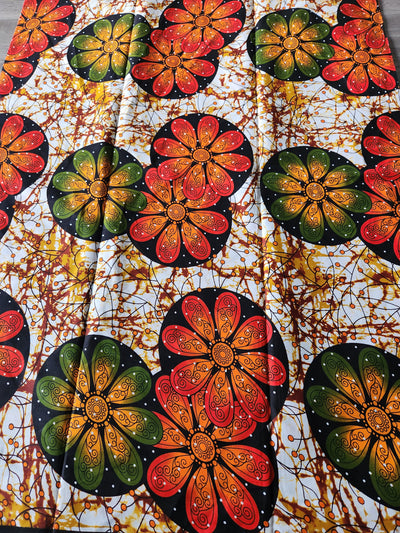 Off White and Orange African Print Fabric, Ankara Fabric, AF212