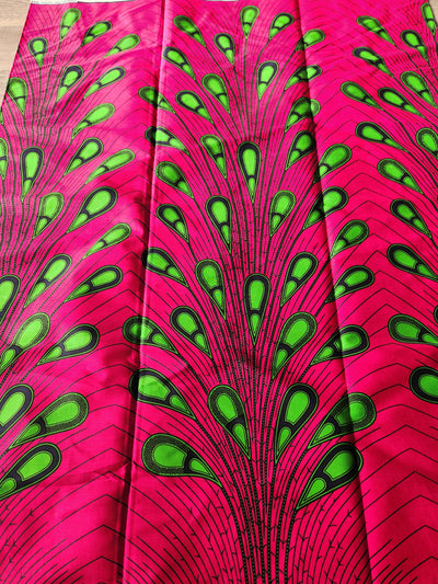 Pink and Green Rainburst African Ankara Print Fabric, AF220