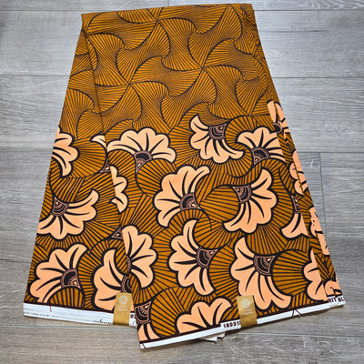 Brown and Peach African Print Fabric, Ankara Fabric, 100% Cotton Fabric