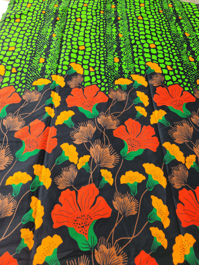 Green and Orange African Print Fabric, Ankara Fabric, AF161