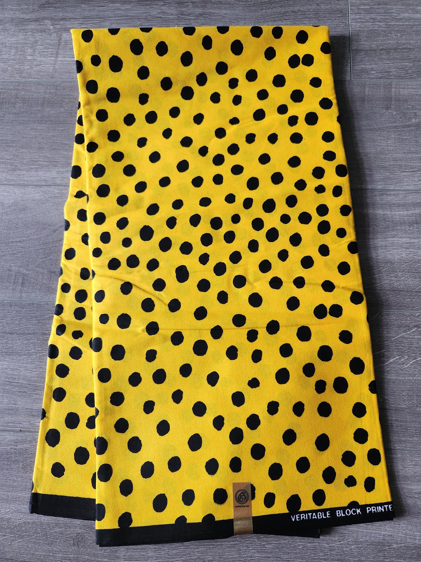 Yellow and Black Pokerdot African Print Fabric, Ankara Fabric, AF239