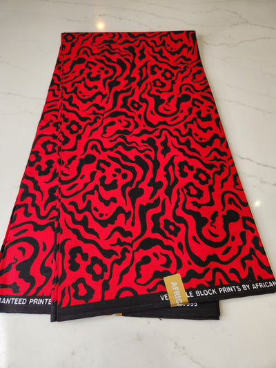 Red and Black Ankara Print Fabric
