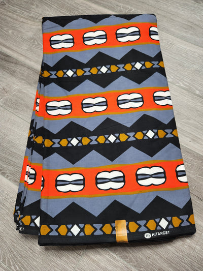 Gray and Orange African Tribal Print Fabric, Ankara Fabric