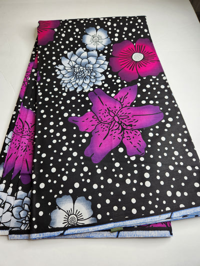 Black and Purple African Ankara Print Fabric