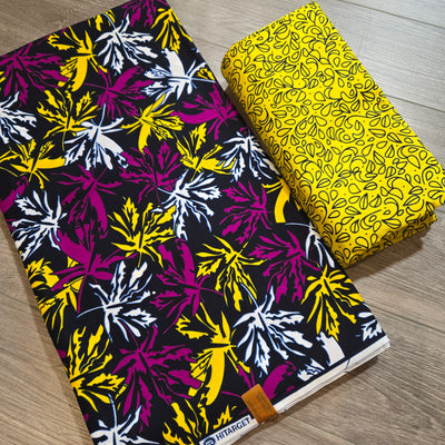 Purple and Yellow Mix and Match African Print Fabric, Ankara Fabric, 100% Cotton Fabric