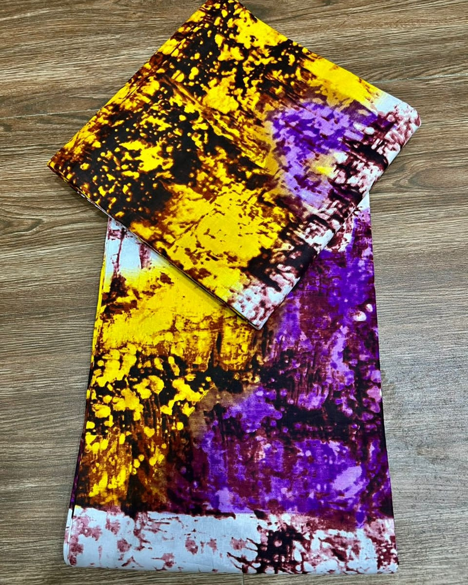 Yellow and Purple Tie-Die Ankara Print Fabric