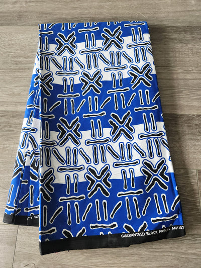 Blue and White Tribal African Print Fabric, Ankara Fabric, AF138