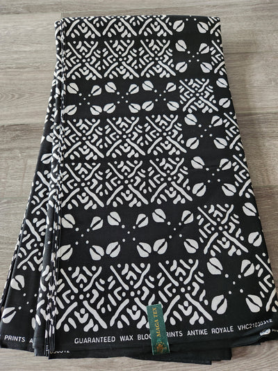 Black and White Monochrome Ankara Print Fabric