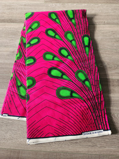 Pink and Green Rainburst African Ankara Print Fabric, AF220