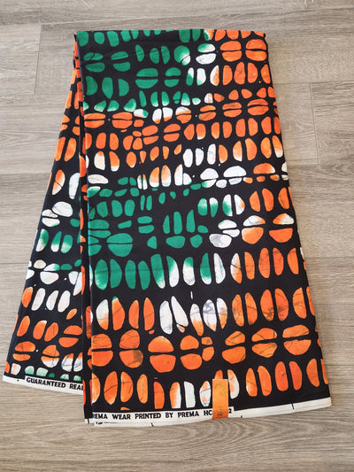 Green and Orange African Print Fabric, Ankara Fabric AF45