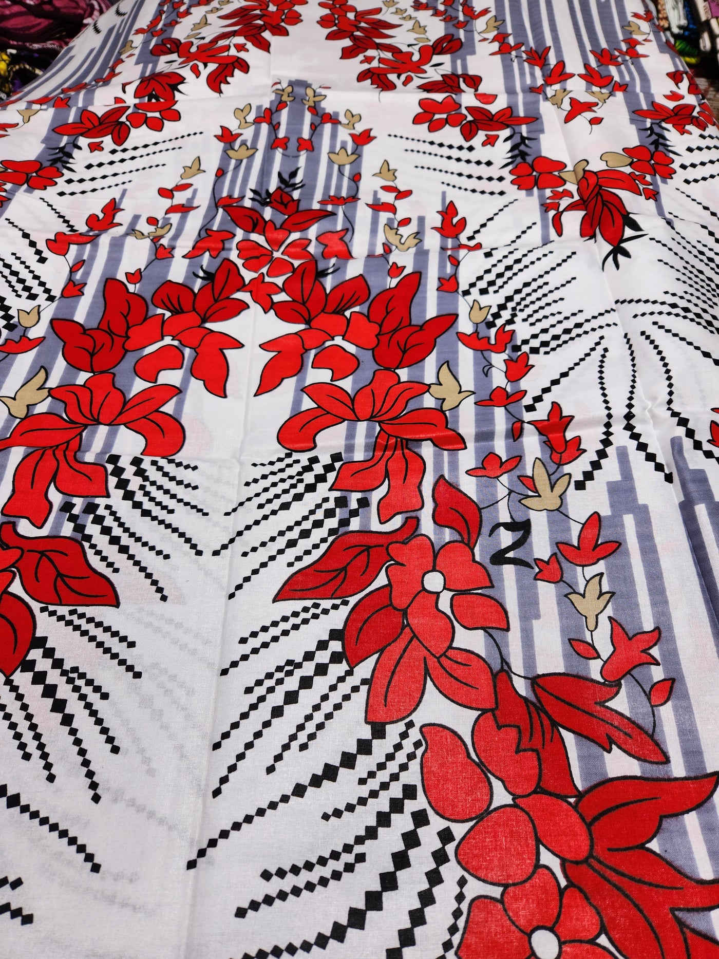 Red and White Ankara Print Fabric