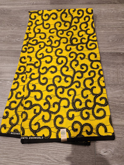 Yellow and Black African Print Fabric, Ankara Fabric, AF203