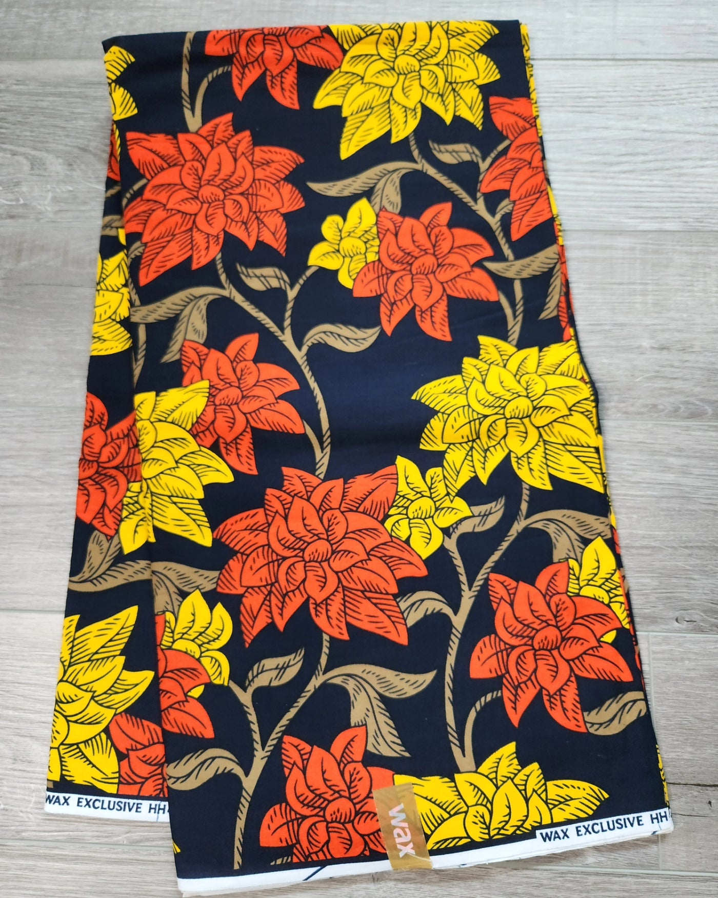 Black and Orange African Ankara Print Fabric