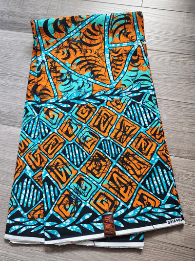 Green and Orange Ankara Print Fabric, AF217