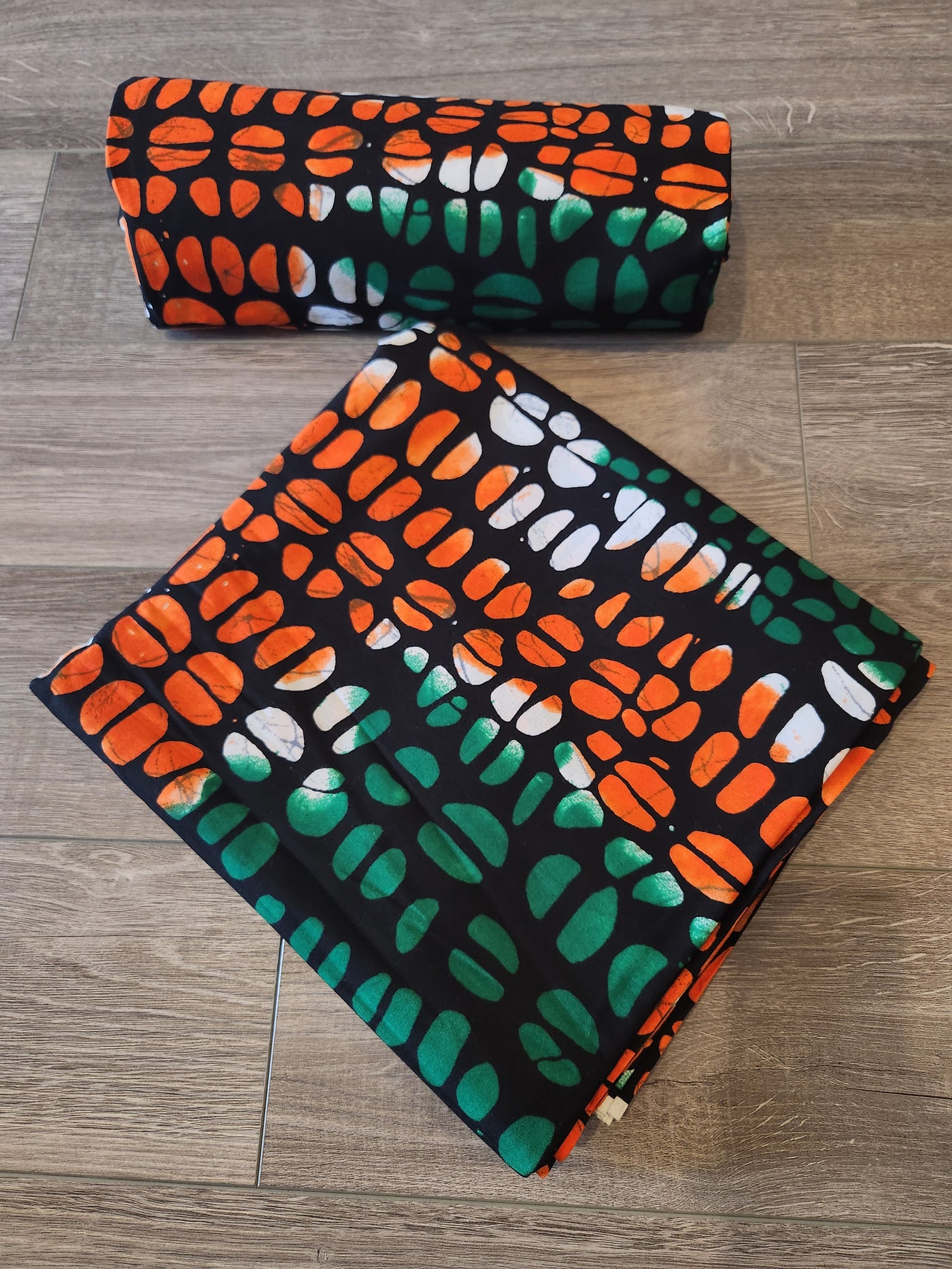 Green and Orange African Print Fabric, Ankara Fabric AF45