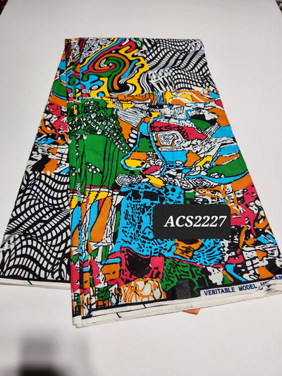 White and Green African Print Ankara Fabric ACS2227