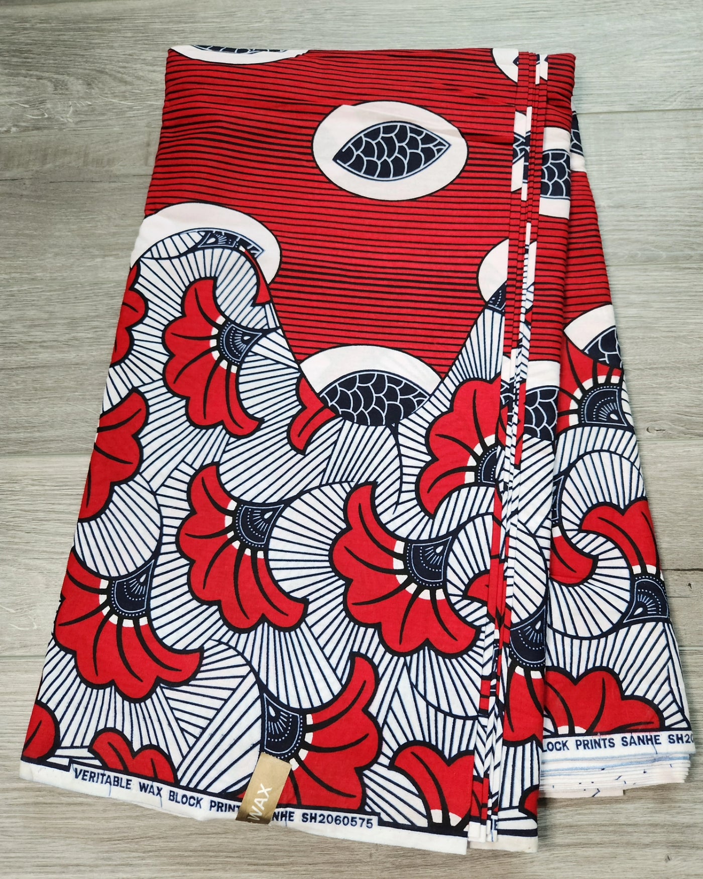 Red and White African Ankara Print Fabric