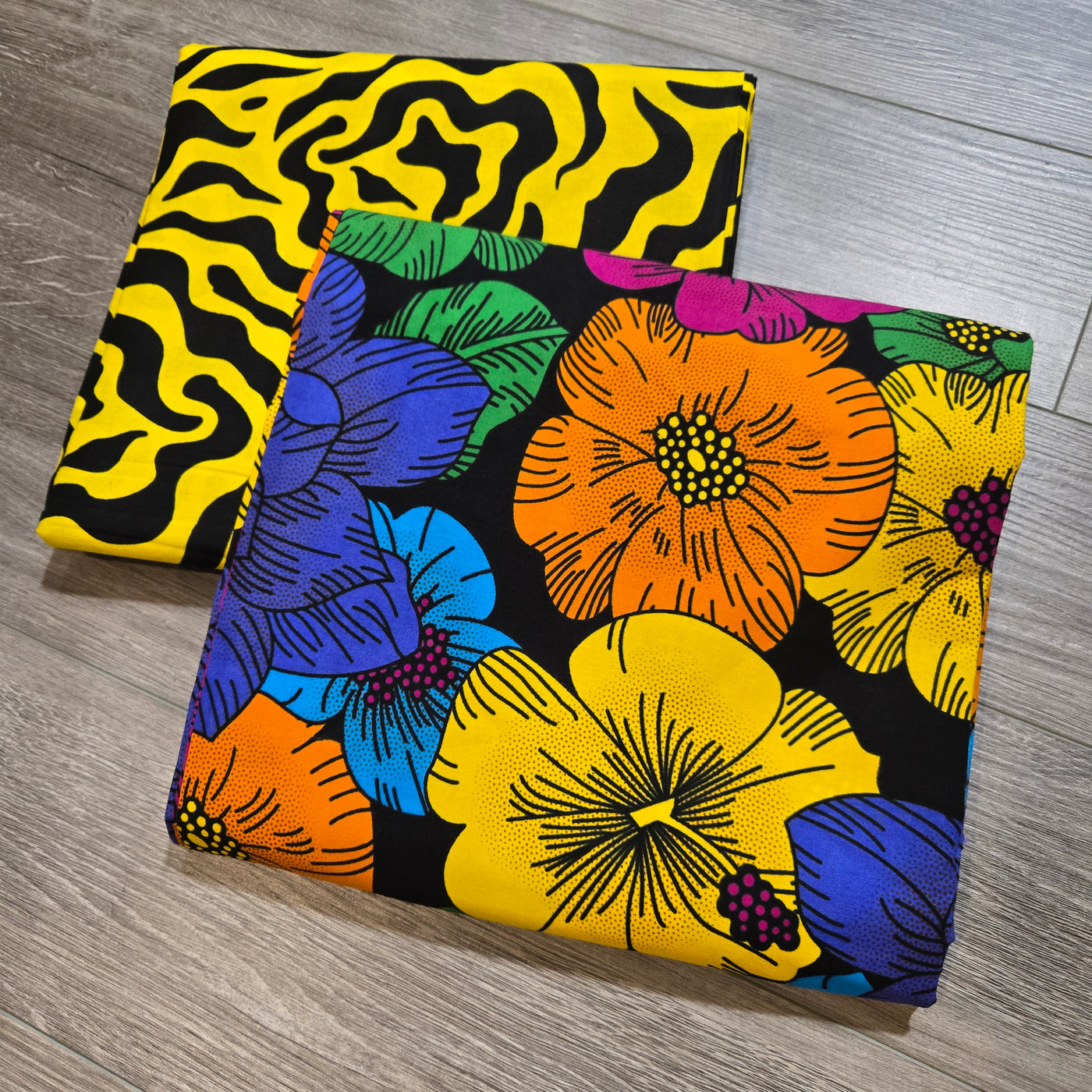 Black and Yellow Mix and Match African Print Fabric, Ankara Fabric, 100% Cotton Fabric