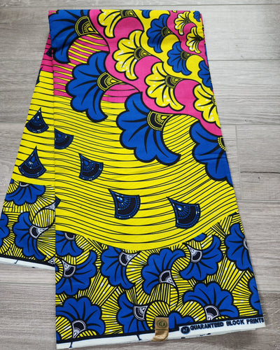 Yellow, Pink and Blue African Print Fabric, Ankara Fabric