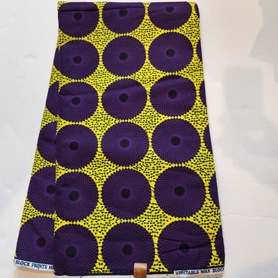 Yellow and Purple Record African Print Fabric, Ankara Fabric, AF265