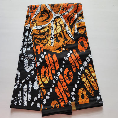 Orange, Black and White African Print Fabric, Ankara Fabric, AF295