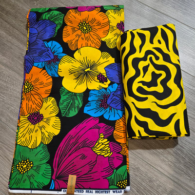 Black and Yellow Mix and Match African Print Fabric, Ankara Fabric, 100% Cotton Fabric