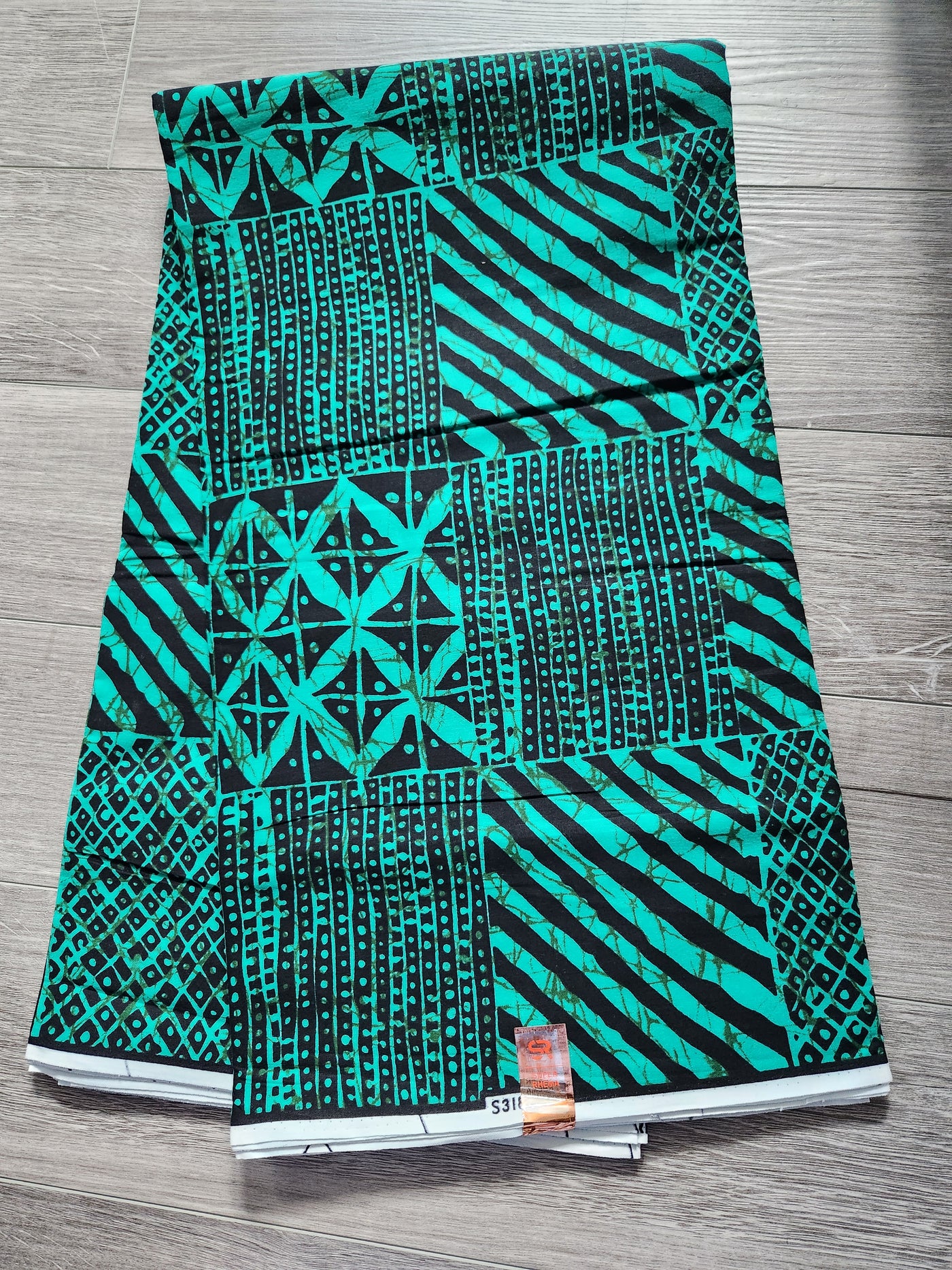 Teal and Black African Print Fabric, Ankara Fabric, AF221