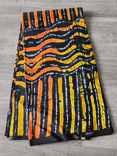 Black, Yellow and Orange African Print Fabric, Ankara Fabric, AF199