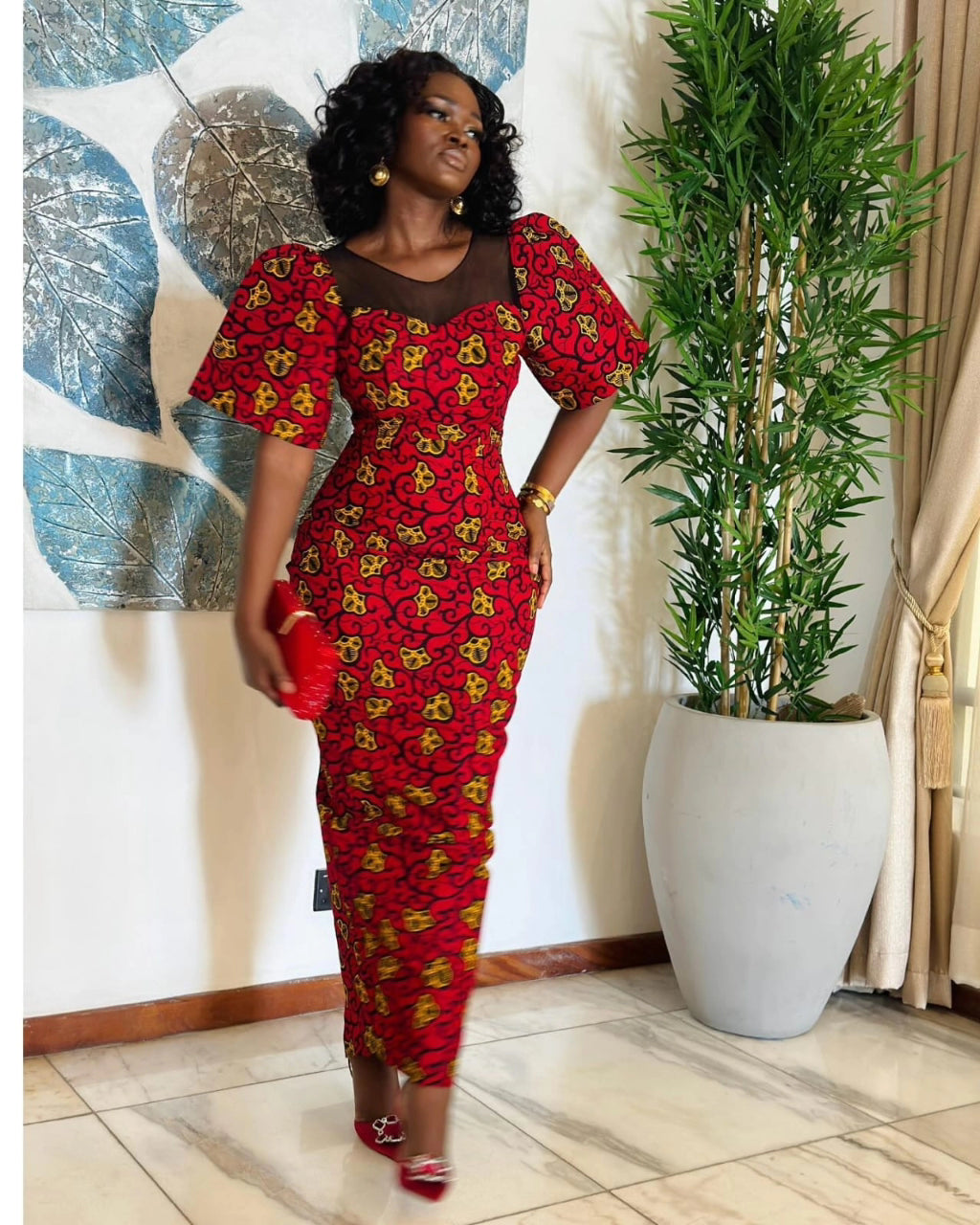 Red and Yellow African Print Fabric, Ankara Fabric – Afrique Clothing store