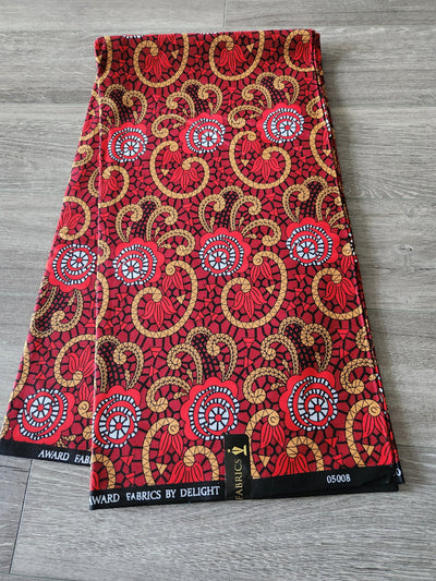 Red and Brown African Ankara Print Fabric