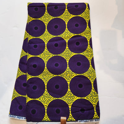 Yellow and Purple Record African Print Fabric, Ankara Fabric, AF265