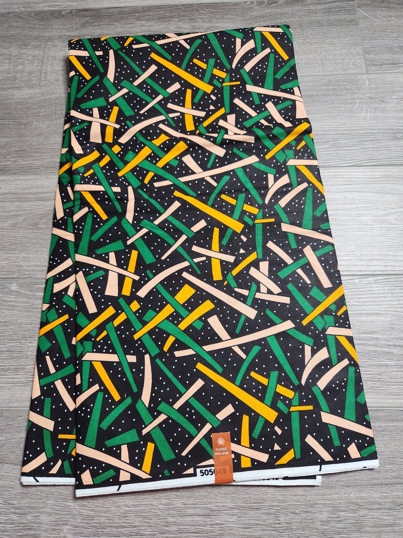 Black, Green and Yellow African Print Fabric, Ankara Fabric
