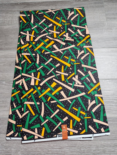 Black, Green and Yellow African Print Fabric, Ankara Fabric