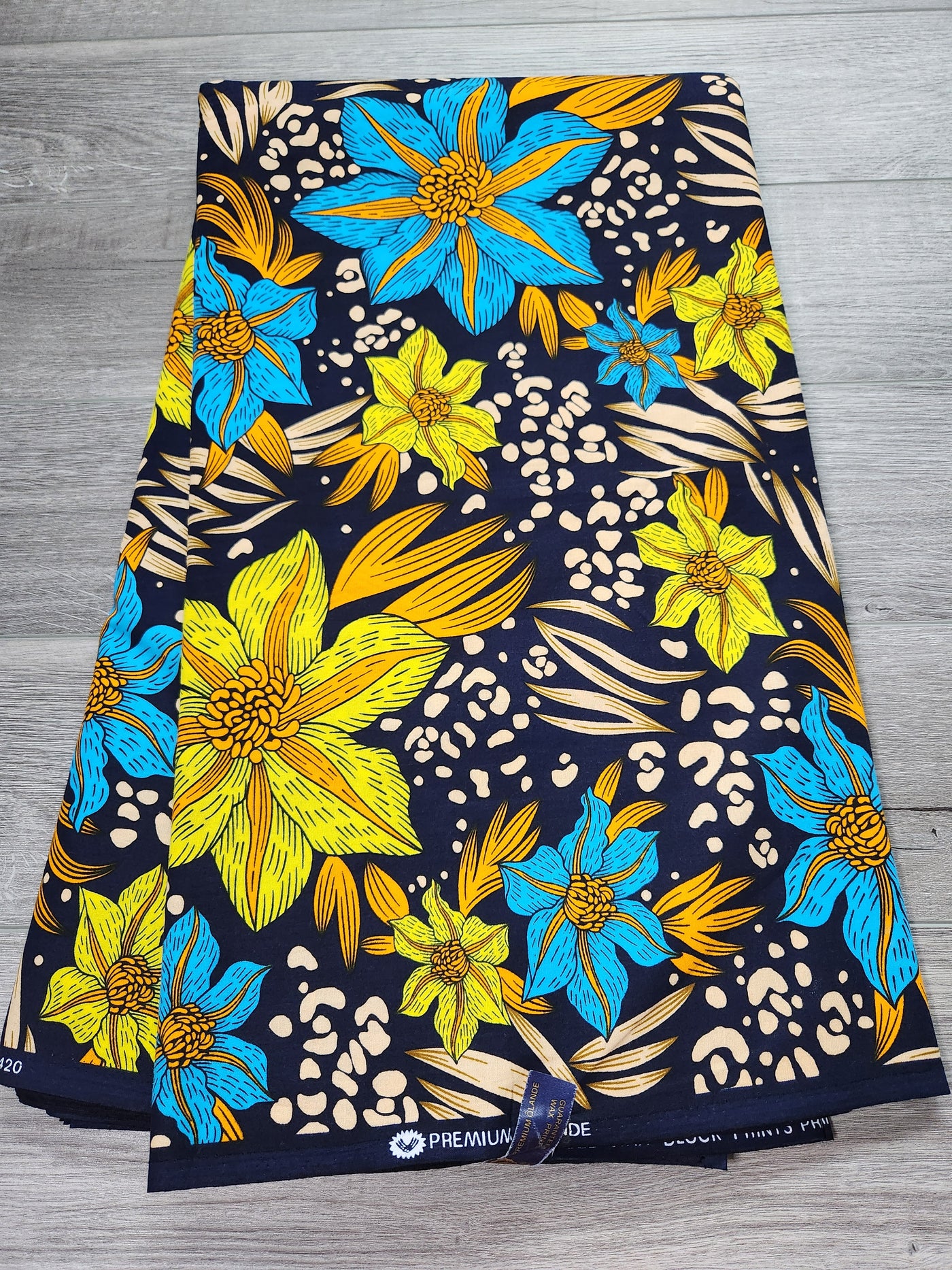 Navy and Yellow African Print Fabric, Ankara Fabric