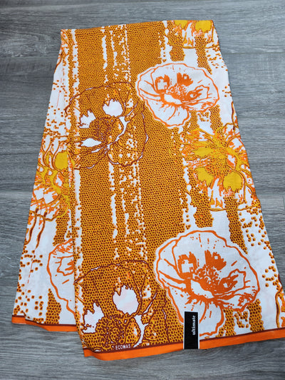 Orange and White African Print Fabric, Ankara Fabric in 4yards