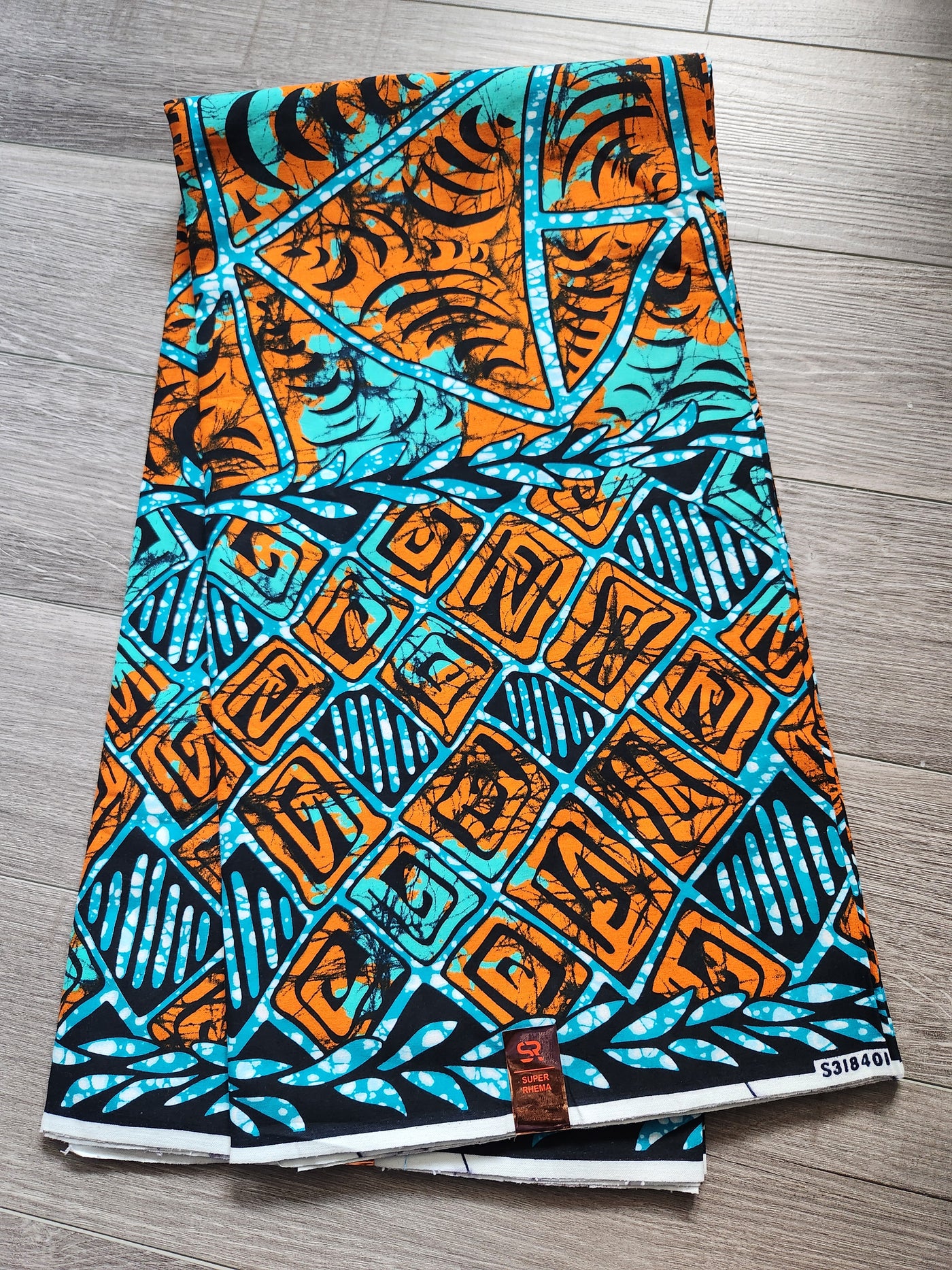 Green and Orange Ankara Print Fabric, AF217